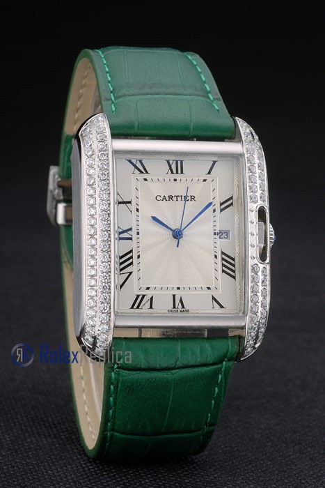 Cartier replica tank americaine brillantini strip leather white dial imitazione copia - immagine 4