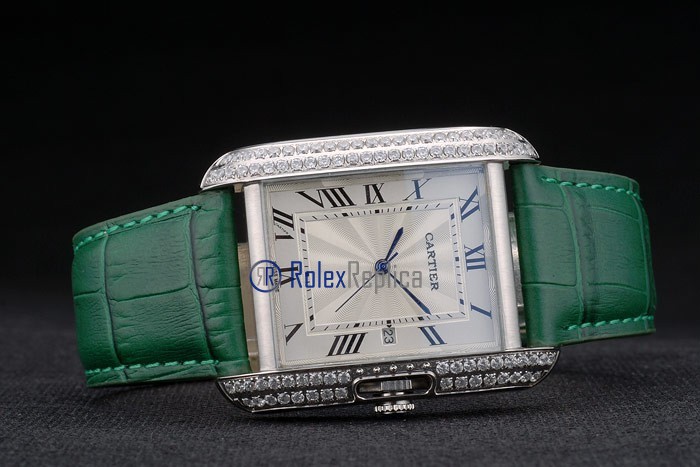 Cartier replica tank americaine brillantini strip leather white dial imitazione copia - immagine 5
