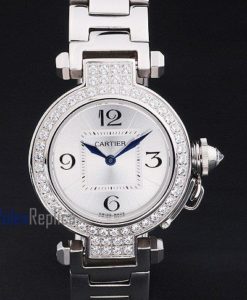 Cartier replica pasha acciaio brillantini argentèè dial imitazione copia