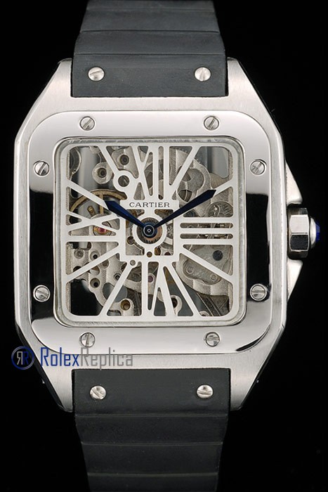 Cartier replica santos 100 skeletron strip leather acciaio imitazione copia - immagine 3