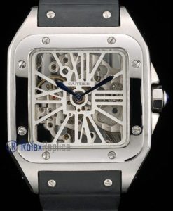Cartier replica santos 100 skeletron strip leather acciaio imitazione copia