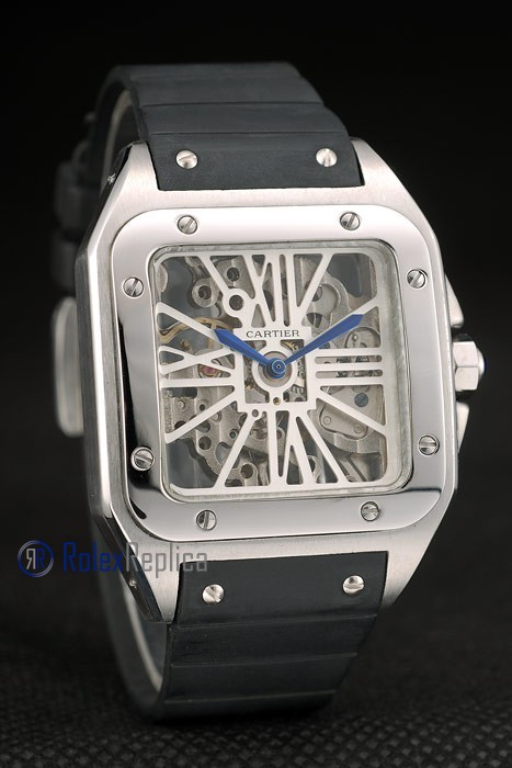 Cartier replica santos 100 skeletron strip leather acciaio imitazione copia - immagine 5