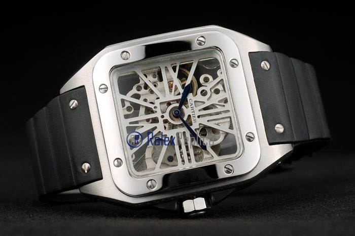 Cartier replica santos 100 skeletron strip leather acciaio imitazione copia - immagine 6