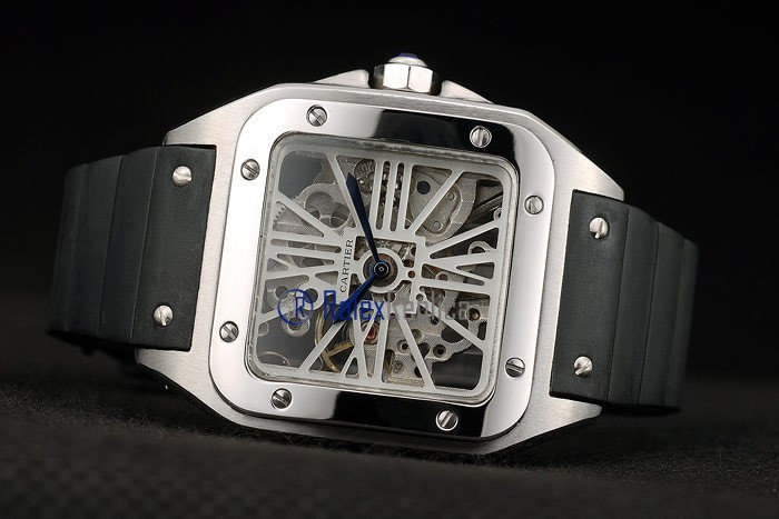 Cartier replica santos 100 skeletron strip leather acciaio imitazione copia - immagine 7