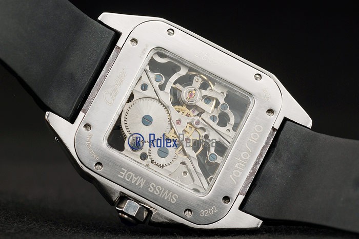 Cartier replica santos 100 skeletron strip leather acciaio imitazione copia - immagine 9