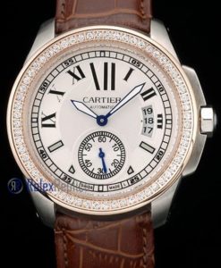 Cartier replica calibre skeletron rose gold strip leather white dial imitazione copia