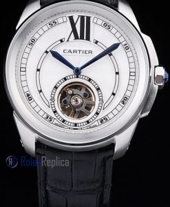 Alternative view of Cartier replica calibre skeletron tourbillon strip leather black imitazione copia