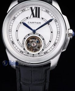 Cartier replica calibre skeletron tourbillon strip leather black imitazione copia