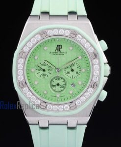 audemars piguet replica chrono offshore lady green dial strip rubber imitazione copia