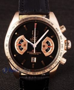 Alternative view of Tag-heuer replica carrera calibre 17 chrono rose gold black dial strip leather imitazione copia