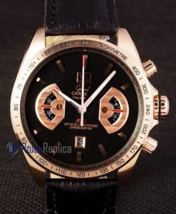 Tag-heuer replica carrera calibre 17 chrono rose gold black dial strip leather imitazione copia