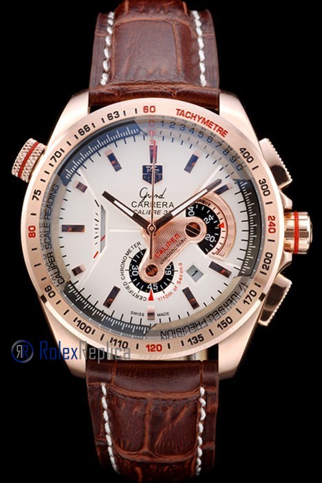Tag-heuer replica gran carrera calibre 38 chrono rose gold strip leather imitazione copia - immagine 2