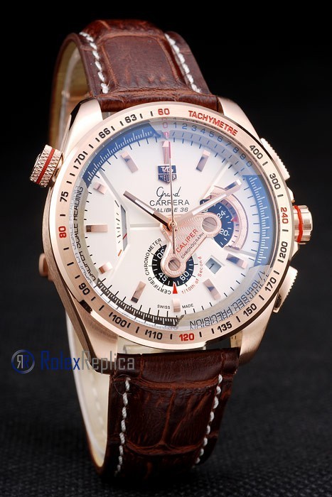 Tag-heuer replica gran carrera calibre 38 chrono rose gold strip leather imitazione copia - immagine 6