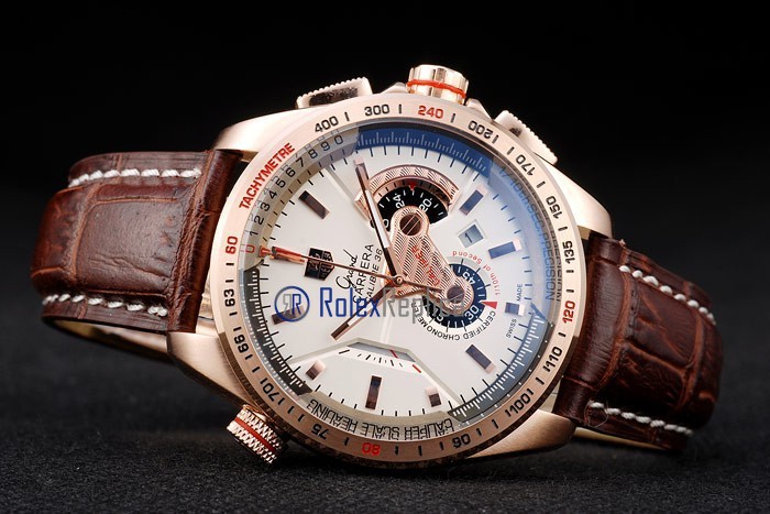 Tag-heuer replica gran carrera calibre 38 chrono rose gold strip leather imitazione copia - immagine 8