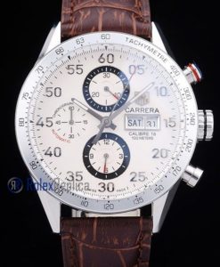 Tag-heuer replica carrera calibre 16 chrono white dial strip leather imitazione copia