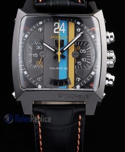 Alternative view of Tag-heuer replica gran carrera monaco gulf strip leather chrono black imitazione copia