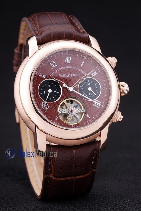 audemars piguet replica chrono rose gold strip leather brown imitazione copia - immagine 8