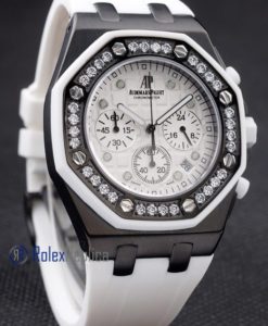 Alternative view of audemars piguet replica chrono offshore acciaio alinghi team lady white strip rubber imitazione copia