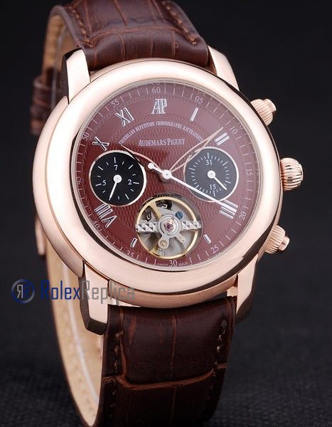 audemars piguet replica chrono rose gold strip leather brown imitazione copia