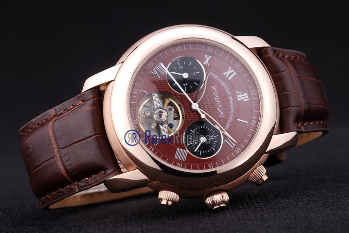 audemars piguet replica chrono rose gold strip leather brown imitazione copia - immagine 10
