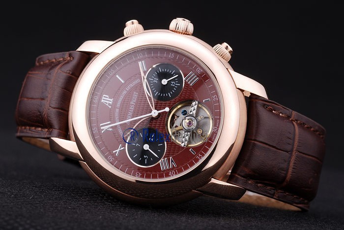 audemars piguet replica chrono rose gold strip leather brown imitazione copia - immagine 2