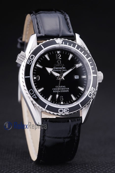 Omega replica seamaster strip leather black dial imitazione copia - immagine 2