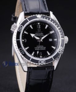 Omega replica seamaster strip leather black dial imitazione copia