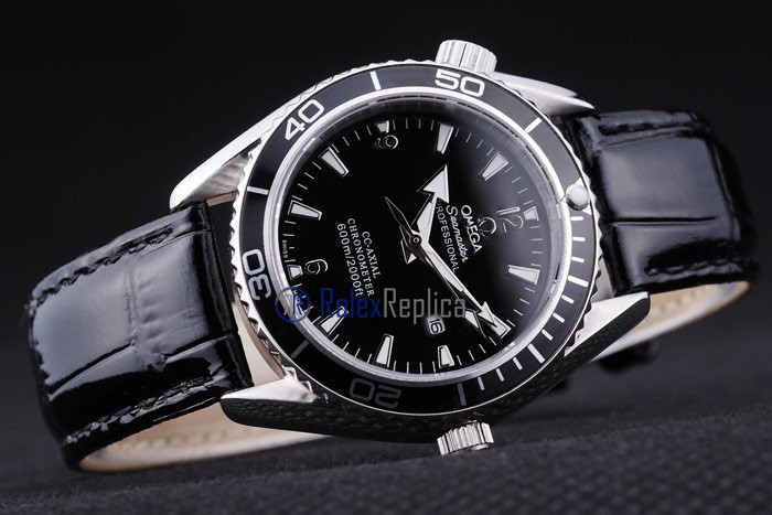 Omega replica seamaster strip leather black dial imitazione copia - immagine 4