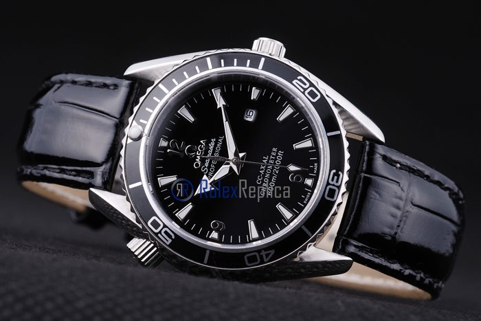Omega replica seamaster strip leather black dial imitazione copia - immagine 5