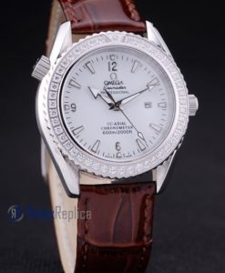 Alternative view of Omega replica seamaster co-axial lady brown strip leather imitazione copia