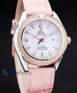 Alternative view of Omega replica seamaster co-axial rosè lady strip leather imitazione copia