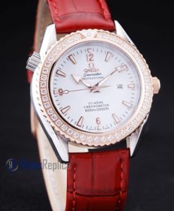 Alternative view of Omega replica seamaster co-axial red lady strip leather imitazione copia
