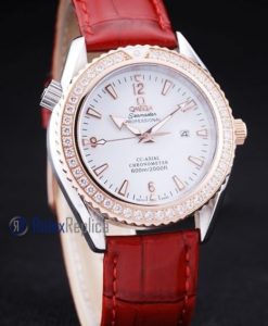 Omega replica seamaster co-axial red lady strip leather imitazione copia