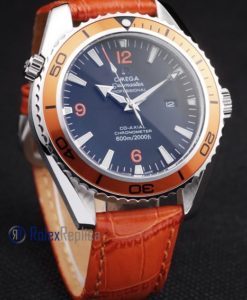 Alternative view of Omega replica seamaster co-axial orange bezel strip leather imitazione copia