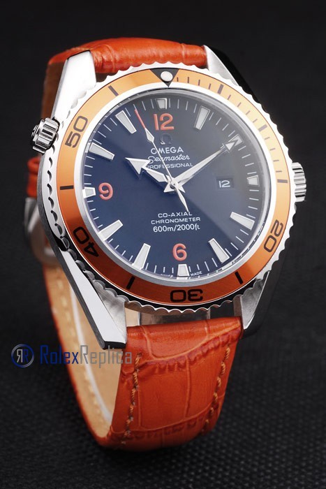 Omega replica seamaster co-axial orange bezel strip leather imitazione copia - immagine 2