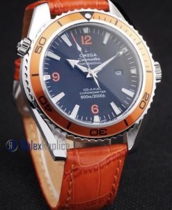 Omega replica seamaster co-axial orange bezel strip leather imitazione copia