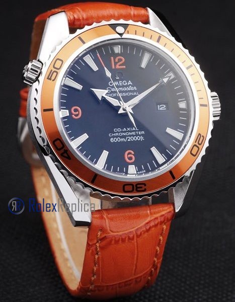 Omega replica seamaster co-axial orange bezel strip leather imitazione copia