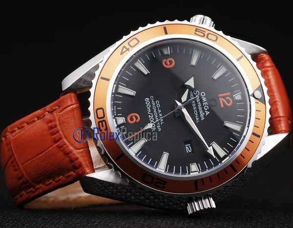 Omega replica seamaster co-axial orange bezel strip leather imitazione copia - immagine 5