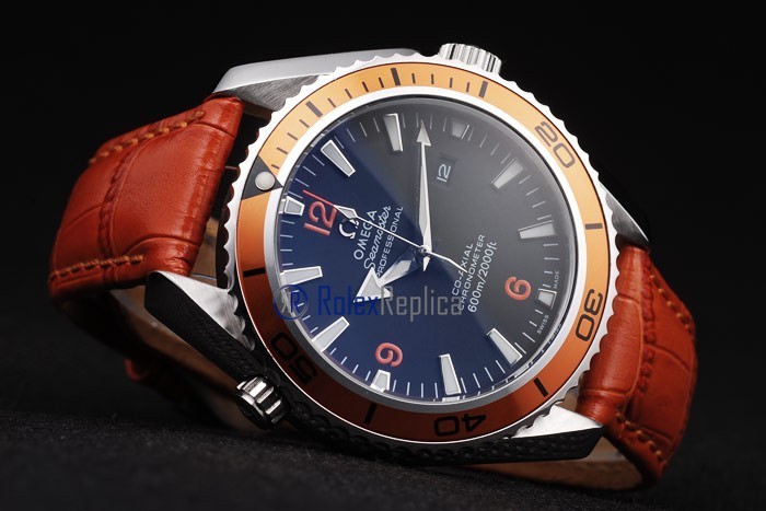 Omega replica seamaster co-axial orange bezel strip leather imitazione copia - immagine 6