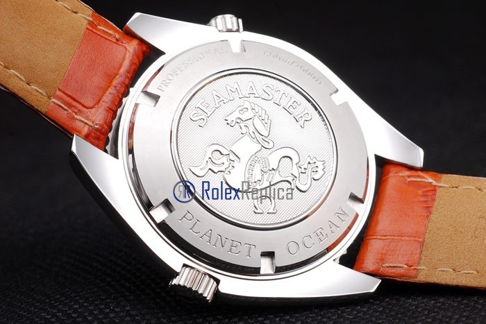 Omega replica seamaster co-axial orange bezel strip leather imitazione copia - immagine 10