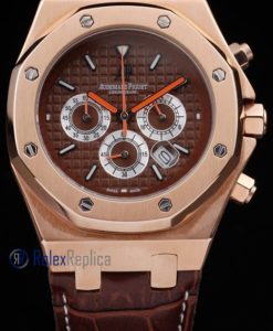 Alternative view of audemars piguet replica chrono offshore city of sails rose gold brown dial strip leather imitazione copia