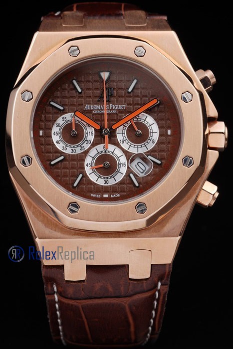 audemars piguet replica chrono offshore city of sails rose gold brown dial strip leather imitazione copia - immagine 2