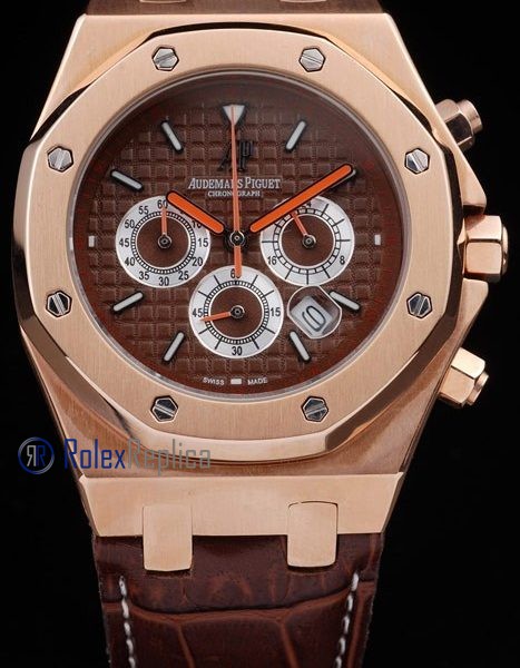 audemars piguet replica chrono offshore city of sails rose gold brown dial strip leather imitazione copia