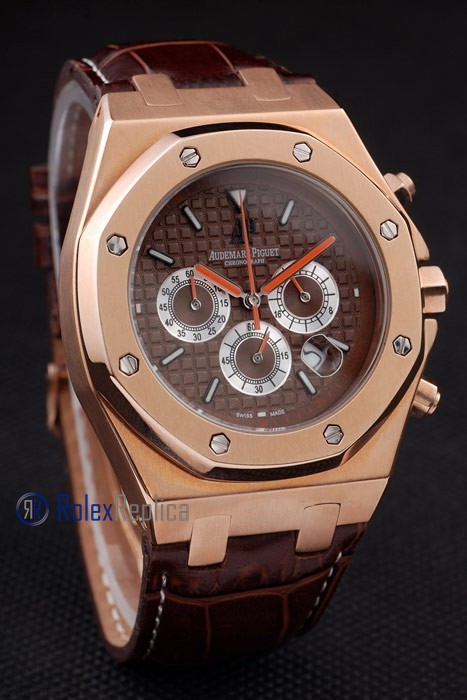 audemars piguet replica chrono offshore city of sails rose gold brown dial strip leather imitazione copia - immagine 4