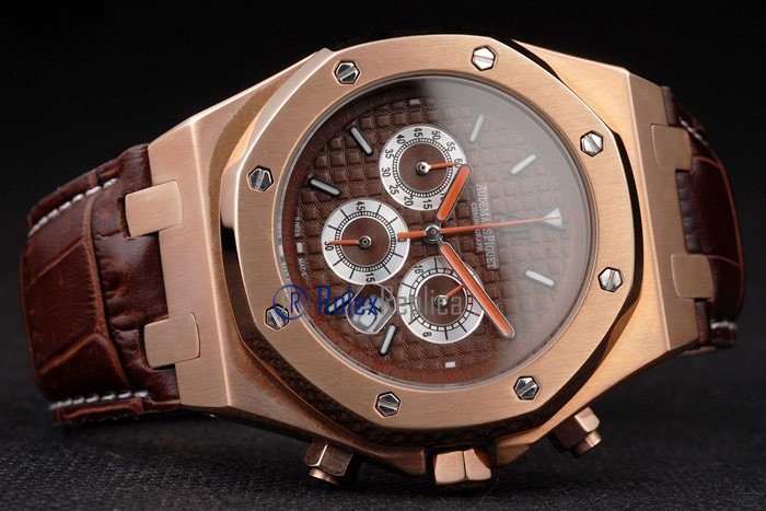audemars piguet replica chrono offshore city of sails rose gold brown dial strip leather imitazione copia - immagine 5