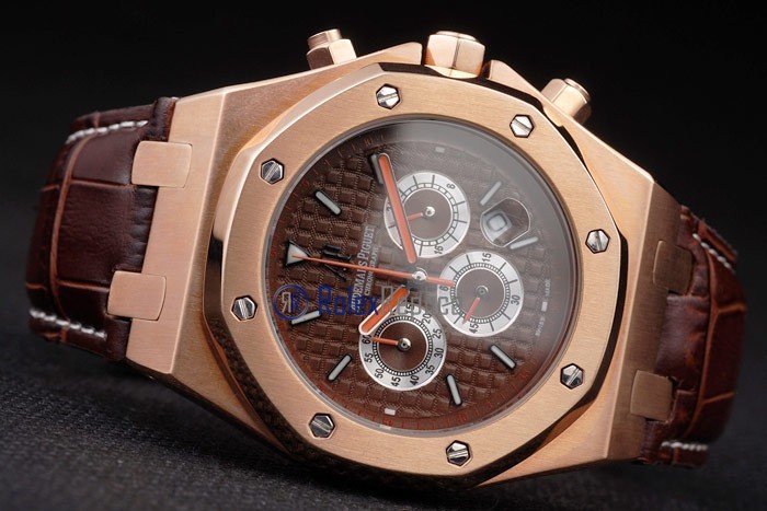 audemars piguet replica chrono offshore city of sails rose gold brown dial strip leather imitazione copia - immagine 6