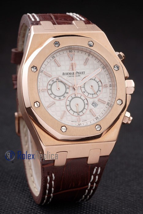 audemars piguet replica chrono offshore city of sails rose gold white dial strip leather imitazione copia