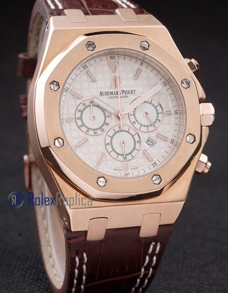 audemars piguet replica chrono offshore city of sails rose gold white dial strip leather imitazione copia - immagine 3