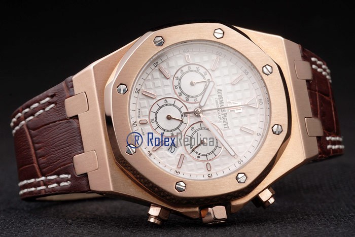 audemars piguet replica chrono offshore city of sails rose gold white dial strip leather imitazione copia - immagine 4