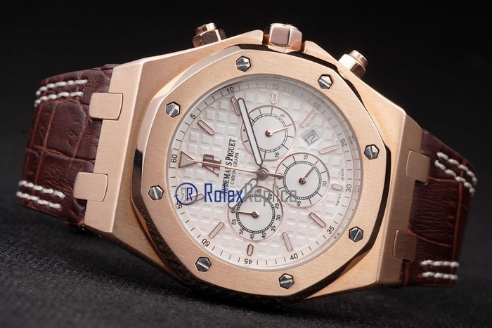 audemars piguet replica chrono offshore city of sails rose gold white dial strip leather imitazione copia - immagine 5